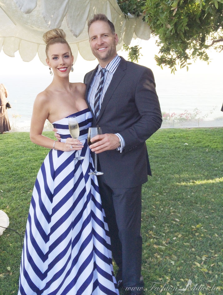 navy and white striped gown