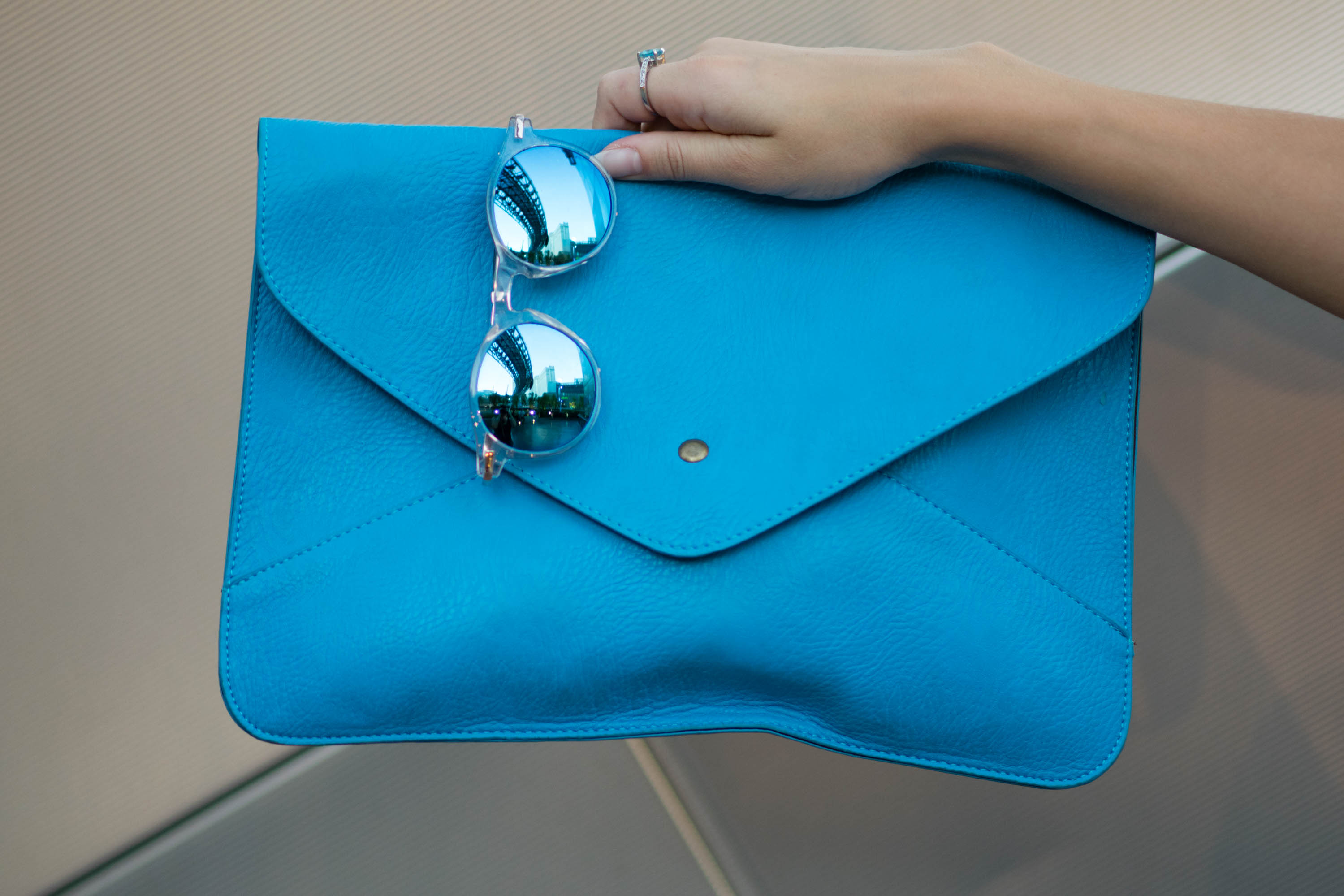 blue envelope clutch