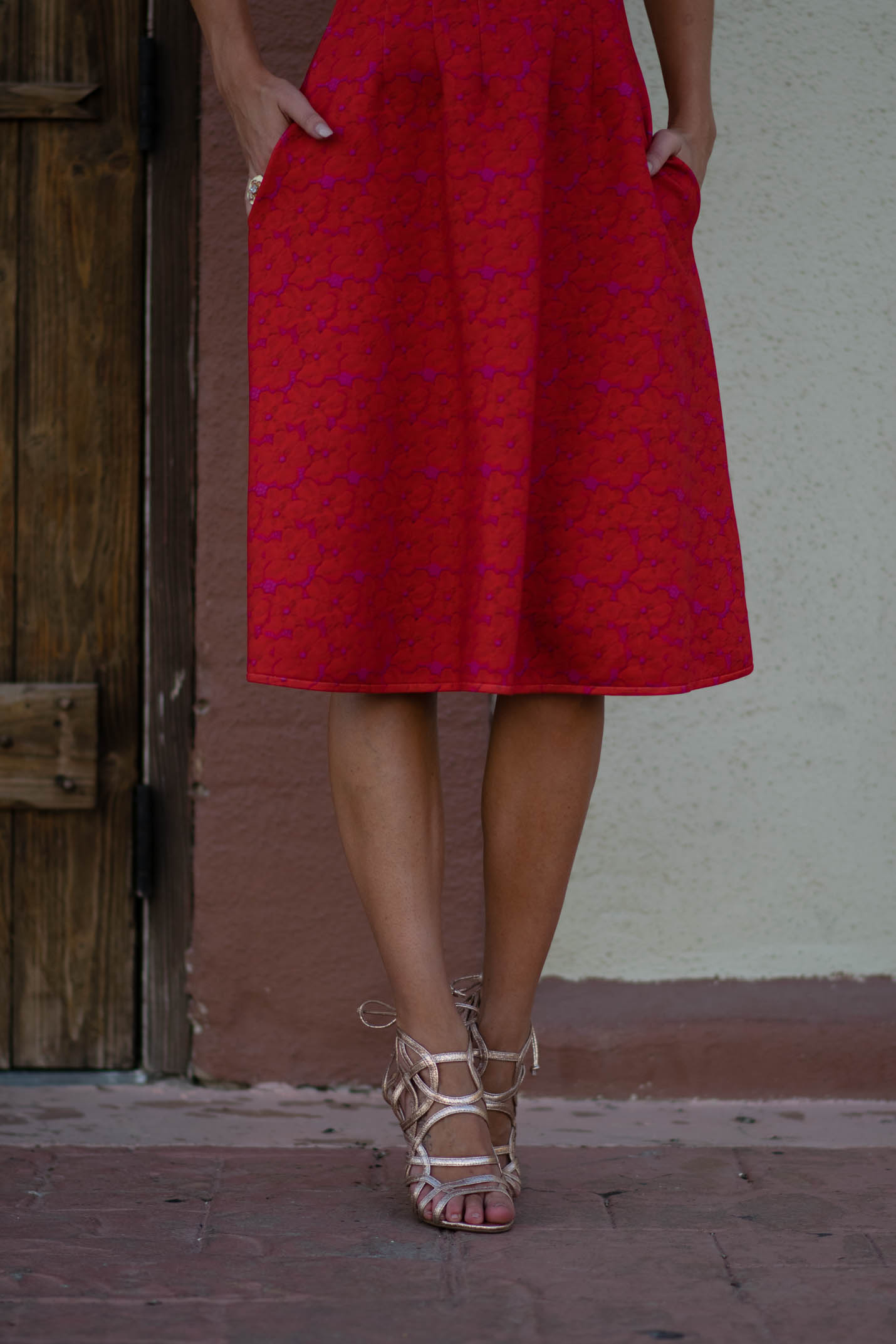 red midi dress