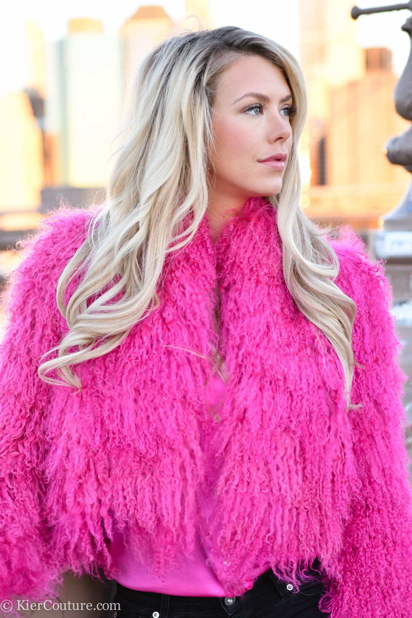 Pink fur coat