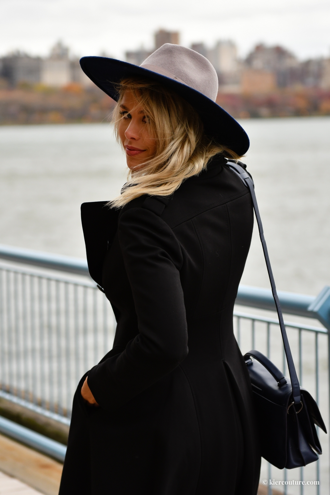 navy and grey fedora