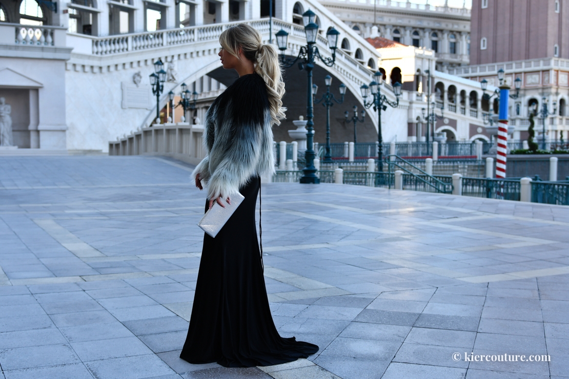 Fur coat and ball gown