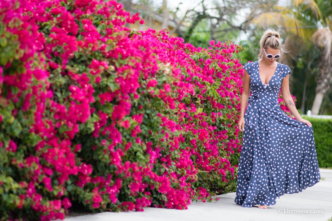 Kier Mellour in tularosa polkadot dress in ink blue