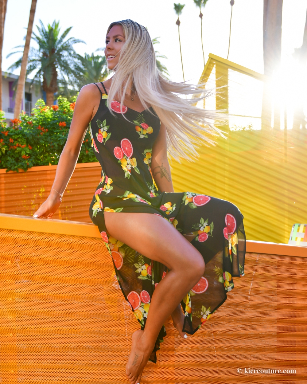 forever 21 Sheer Citrus & Floral Swim Cover-Up Maxi Dress